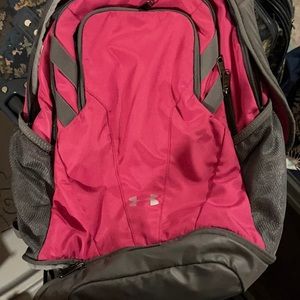 Gently used pink and gray under armor backpack